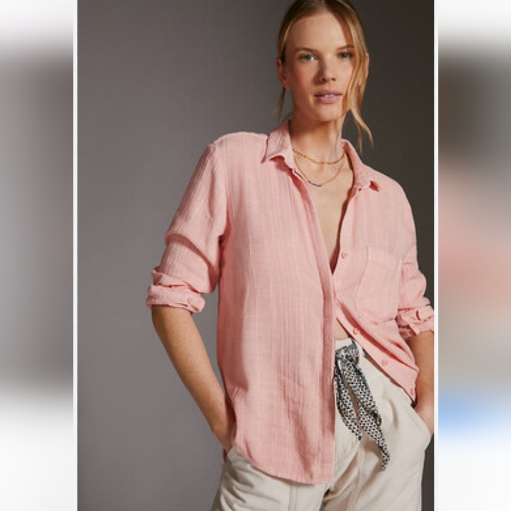 Anthropologie Pink Button-Down Cotton Shirt